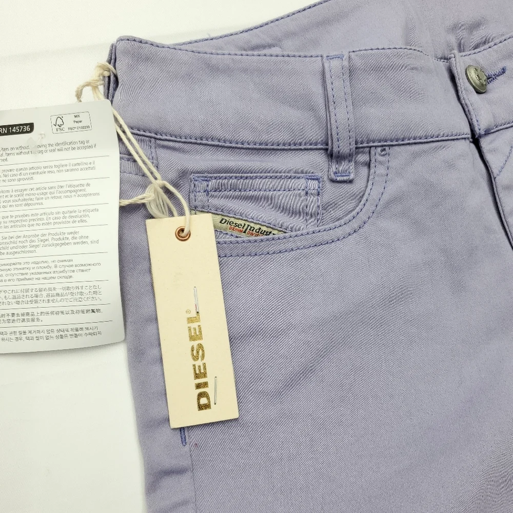 NEW Diesel Womens Low Rise Flare Pants Lilac Stretch Cotton Blend Size 25